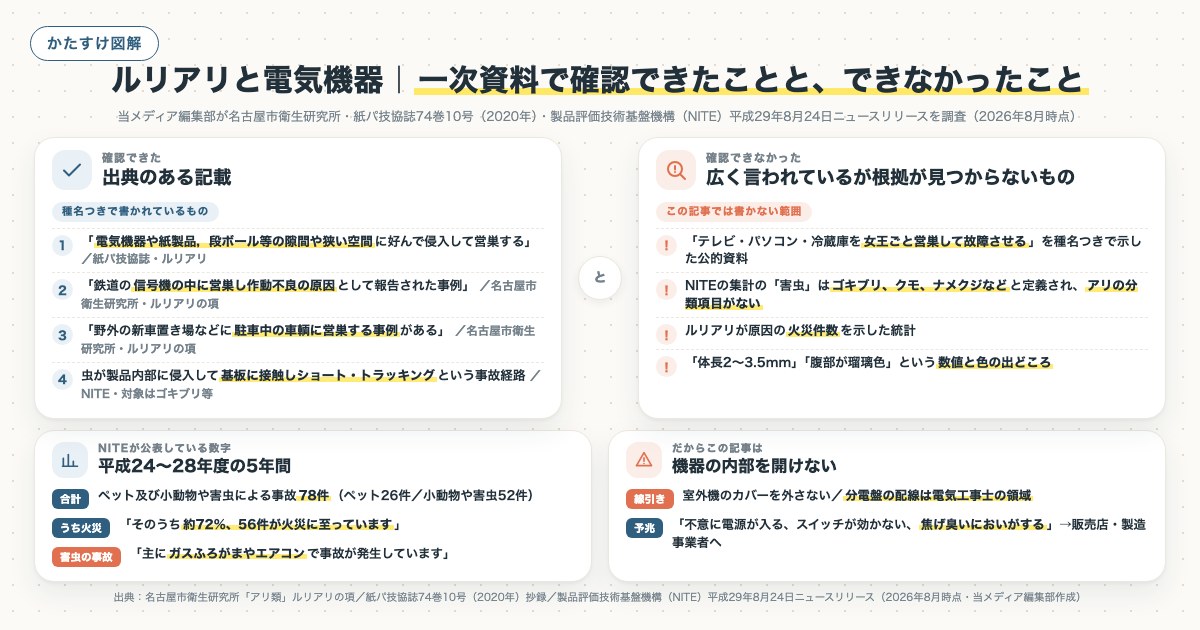 ルリアリと電気機器｜一次資料で確認できたことと、できなかったことの図解